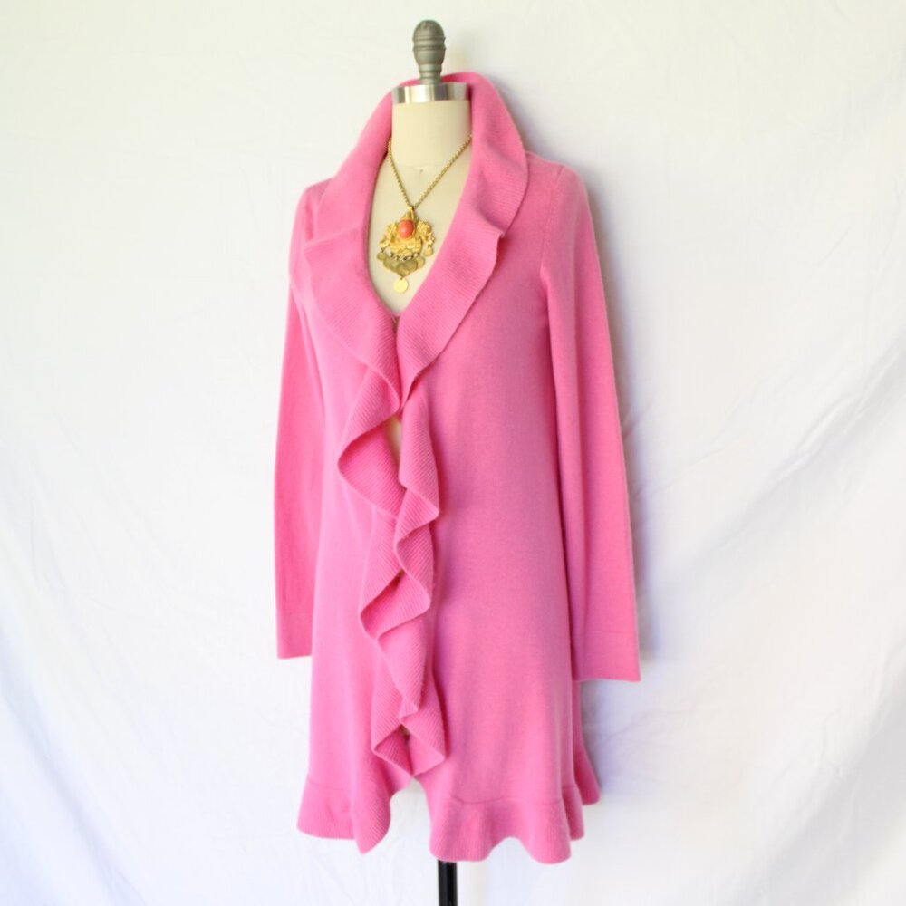 Lilly Pulitzer Shere dress cardigan ruffle cashmere Bryn Seabrook Celine pink S - Picture 4 of 9